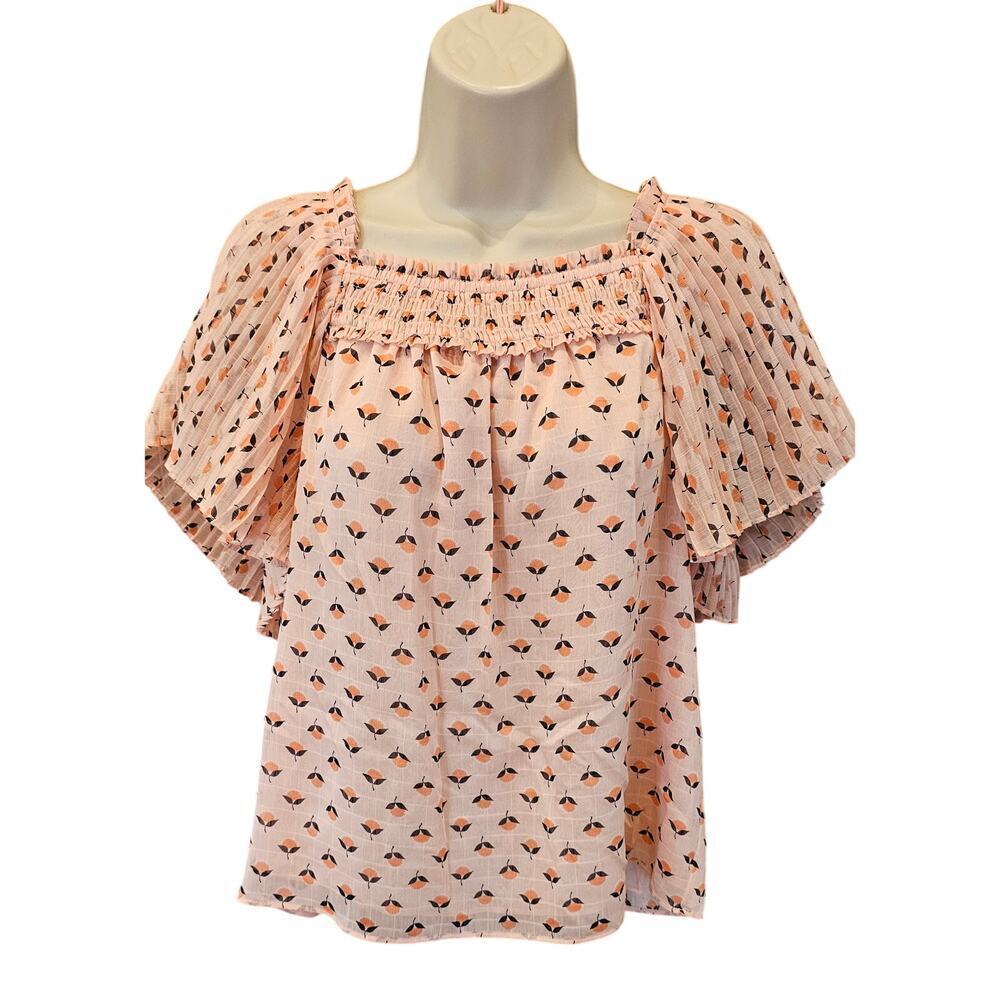 Ann T cottagecore chiffon lined floral flutter sleeve blouse XS career girly